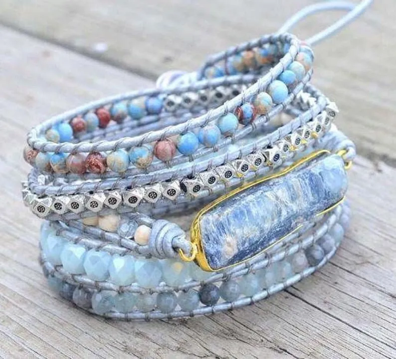 Natural Topaz Gemstone Bracelet-Healing Blue Topaz Bracelet-Meditation Spiritual Balance Inspiration Energy Bracelet Mental Health Gift