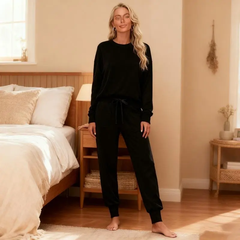 Women's Knit Loungewear Set: Long Sleeve + Jogger Pants