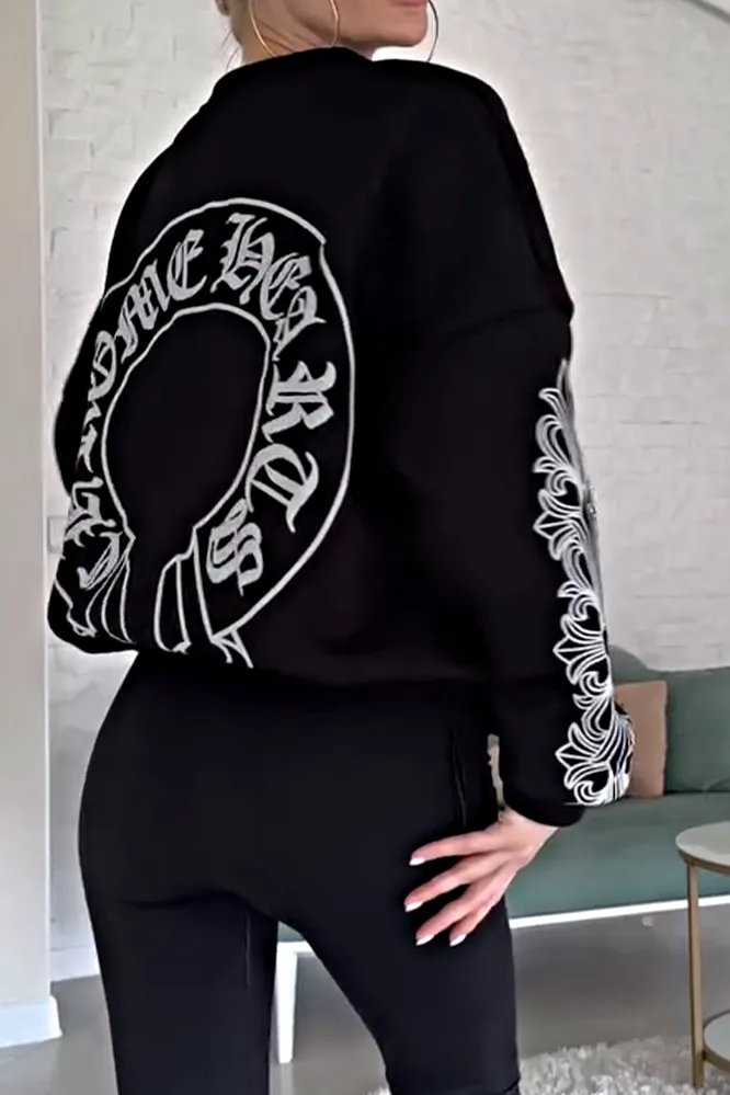 Women's patterned round neck sweatshirt