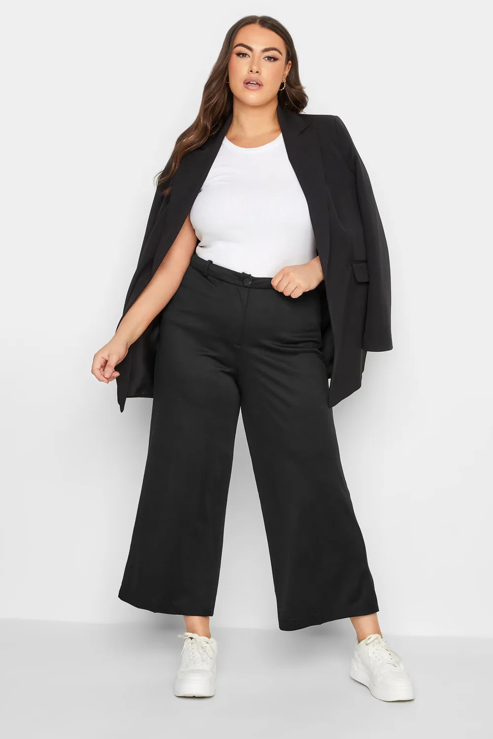 YOURS Curve Pink Wide Leg Button Up Trousers