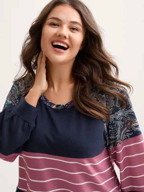 Supersoft Colorblock Paisley Print Sweatshirt