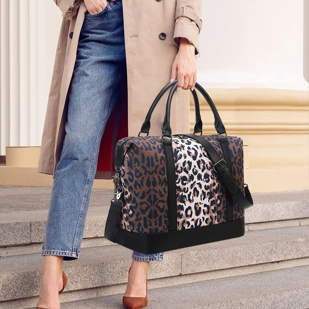 Ladies Canvas Weekender Bag Overnight Carry-on Tote Duffel in Trolley Handle