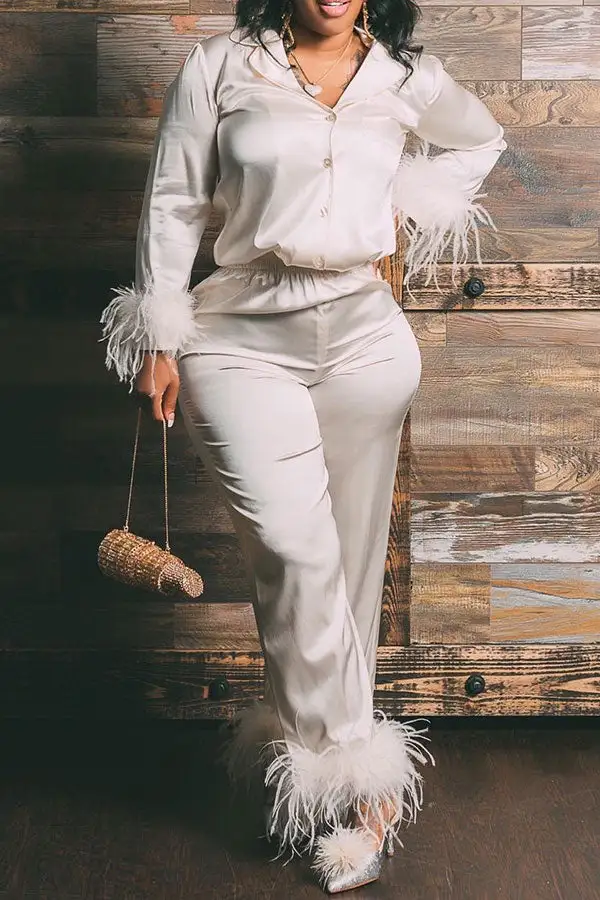 Feather Patchwork Casual Pant Set