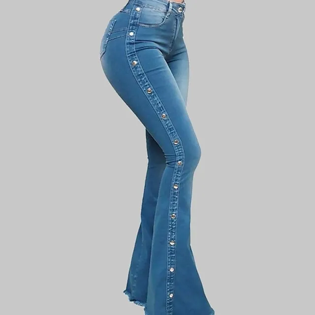 Women's Jeans Bootcut Flared Pants Full Length Denim Side Pockets Wide Leg Micro-elastic Fashion Casual Daily Weekend Black Blue S M