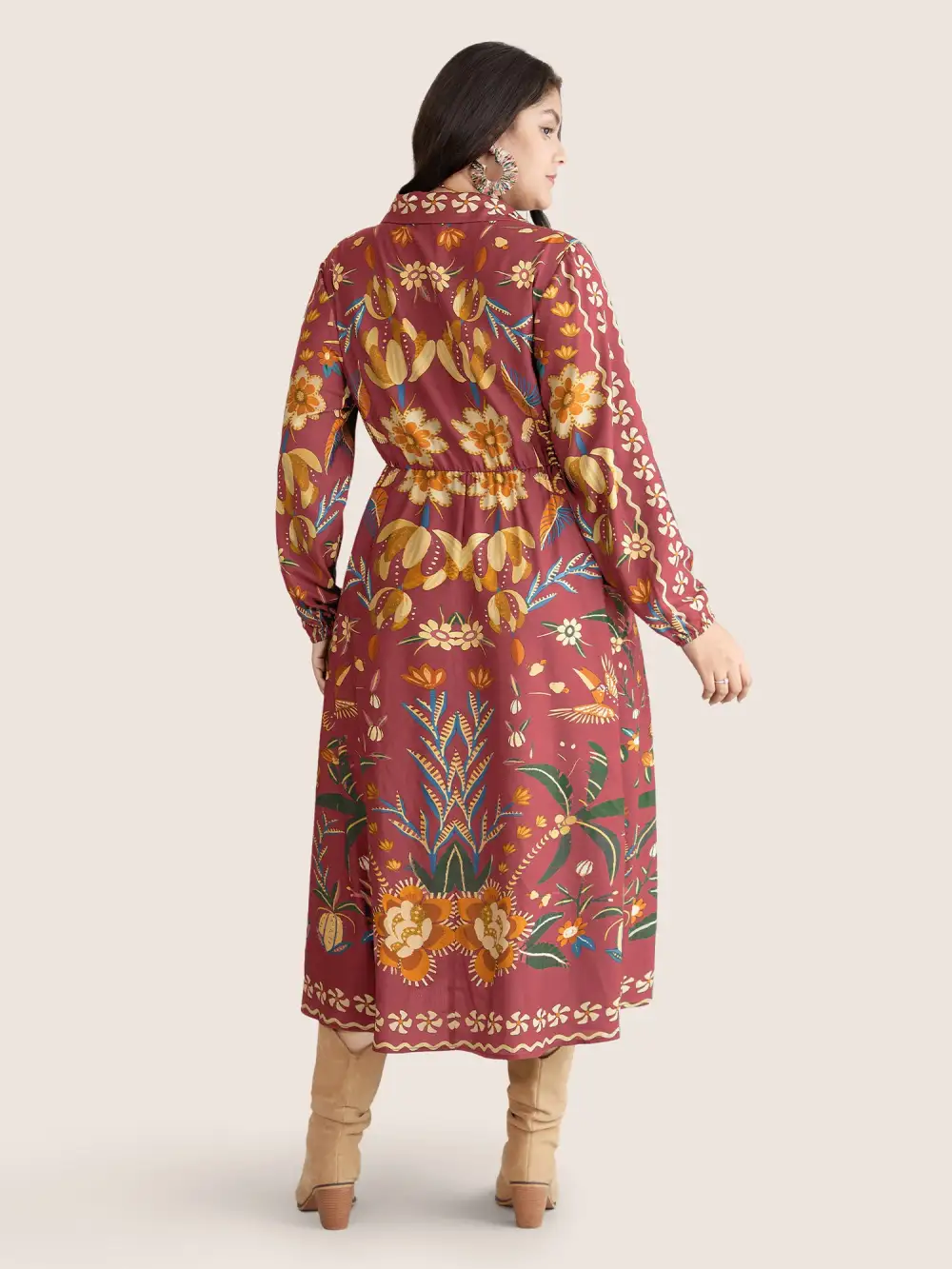 Bandana Print Pocket Lapel Collar Elastic Cuffs Dress