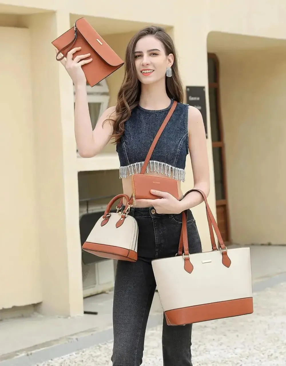 4PCS Women Fashion Handbags Purses Wallet Tote Shoulder Bags