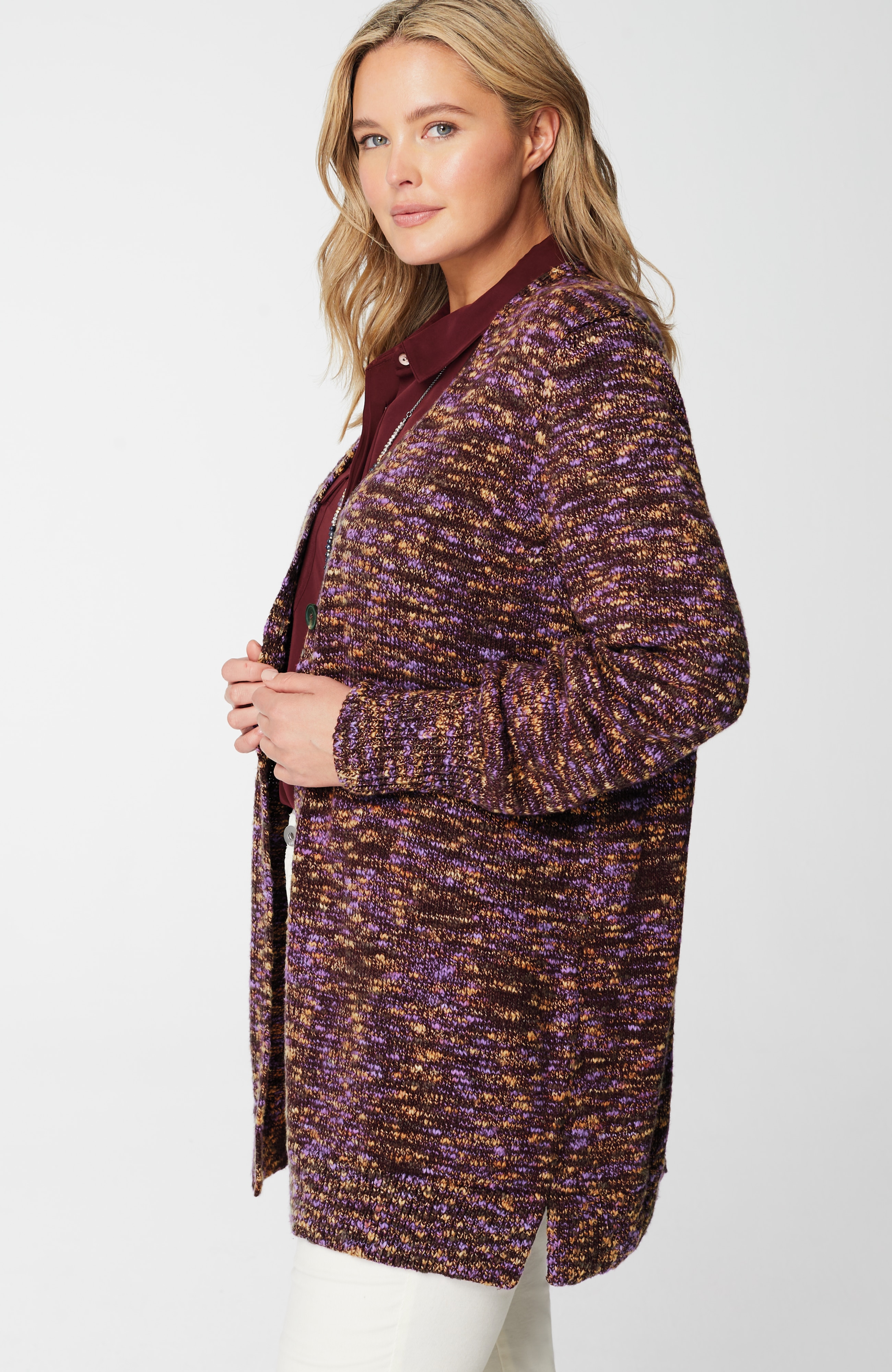 Slub-Textured Space-Dyed Cardi