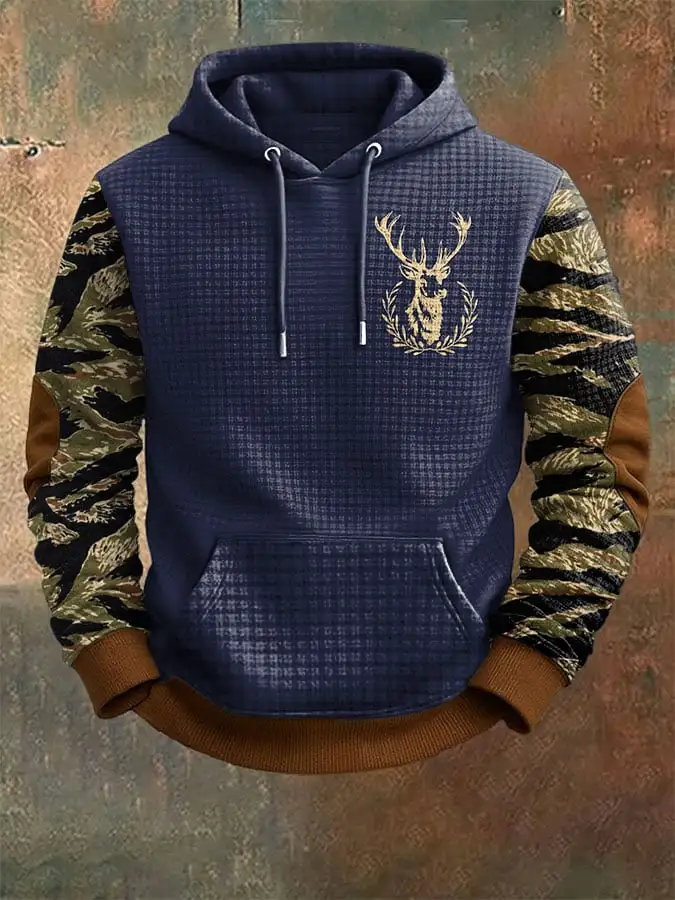 Men's Vintage Western Elk Print Jacquard Hoodie