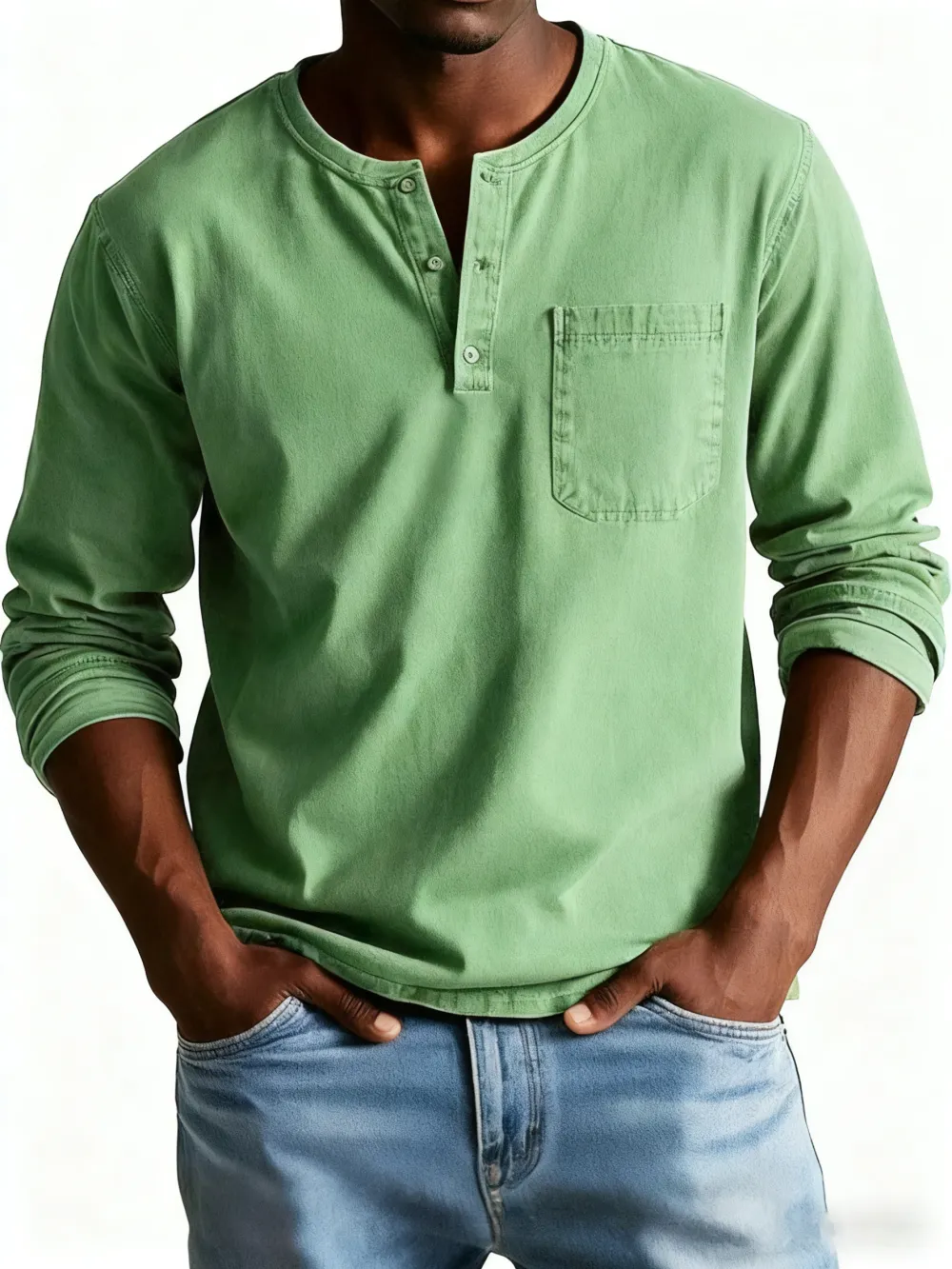 💫Clearance Sale🔥 - Men's Fashion Vintage Distressed Pocket Long Sleeve Henley Shirt