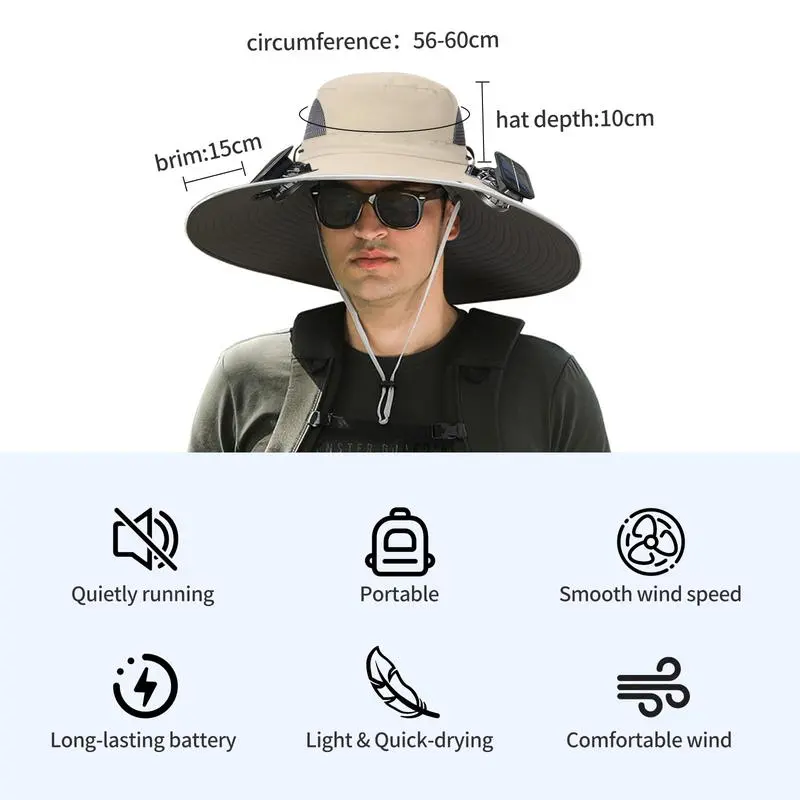 2025 New Solar Fan Outdoor Fishing Hat-Solar Sun Protection Sun Hat with Fan Solar Fan Hat Dual Power Supply Fan Outdoor Fan
