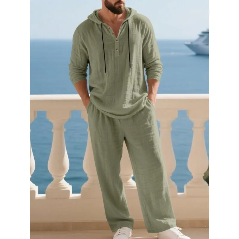 Men's Trendy Linen Hooded Two-Piece Set