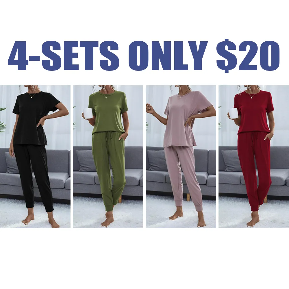 Women's Round Neck Tee & Cropped Pants Lounge Set
