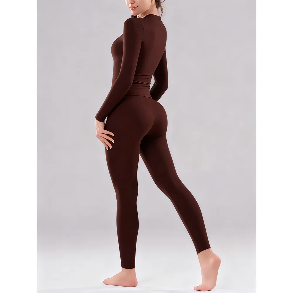 Women’s Yoga Leggings Set – High-Waisted 25” Inseam Pants + Long Sleeve Top