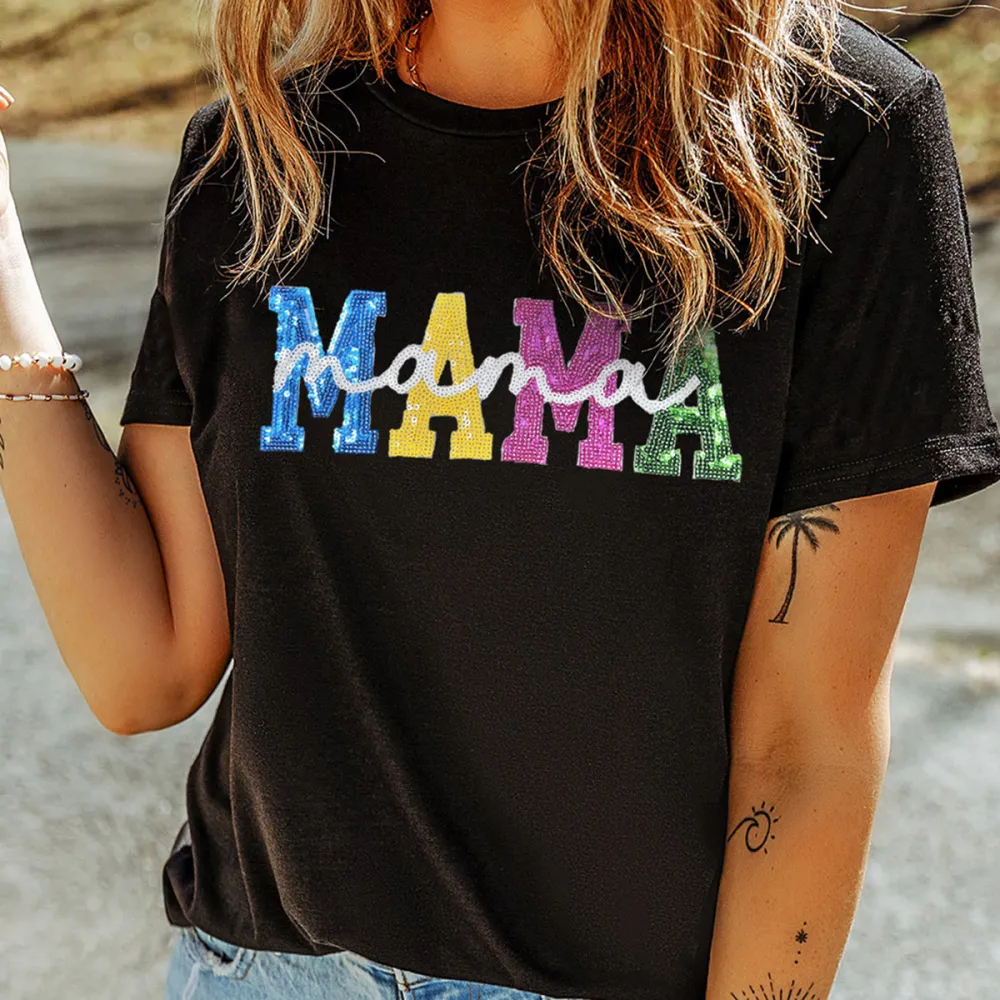 T-shirt Mama Women Printed Round Neck Short Sleeve