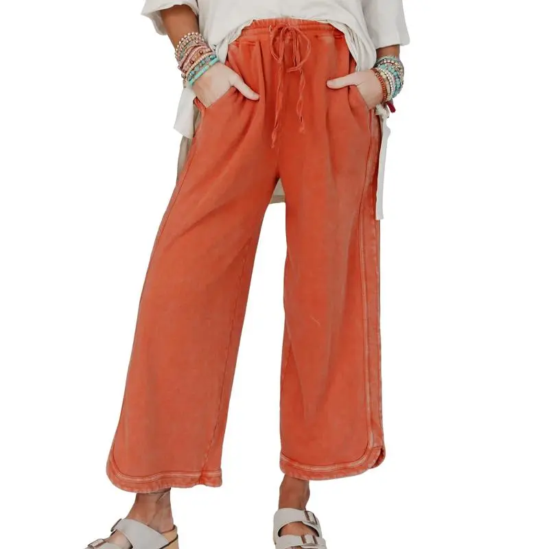 Women's High Waist Wide Leg Sweatpants – Acid Wash Baggy Palazzo Pants with Pockets