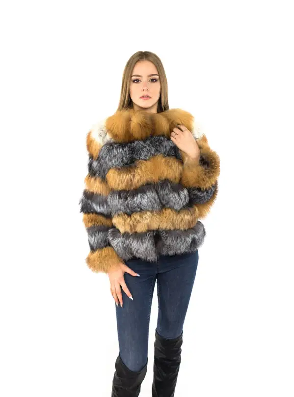 Silver And Red Fox Fur Coat Women’s