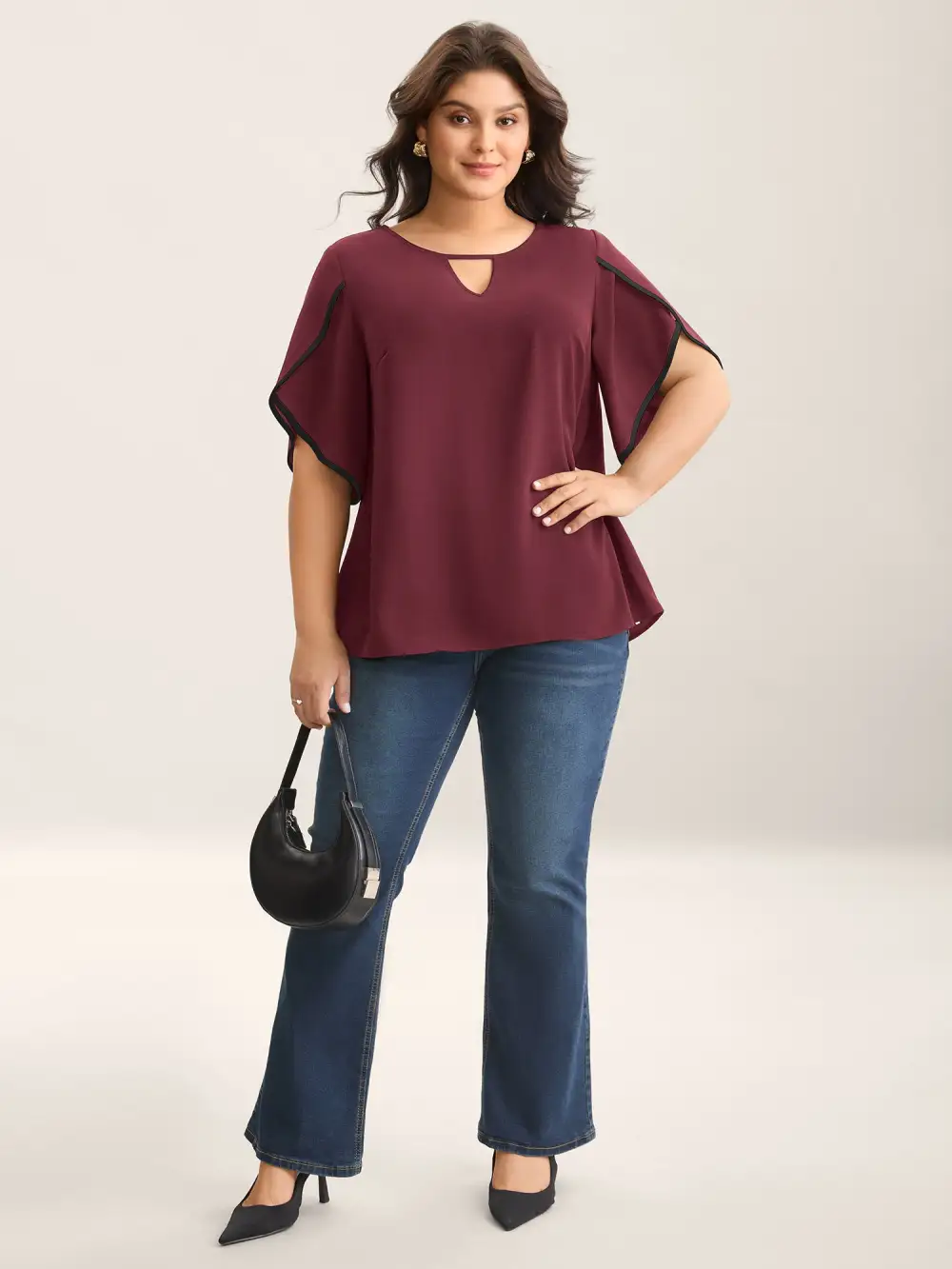 Color Contrast Petal Sleeve Shirt