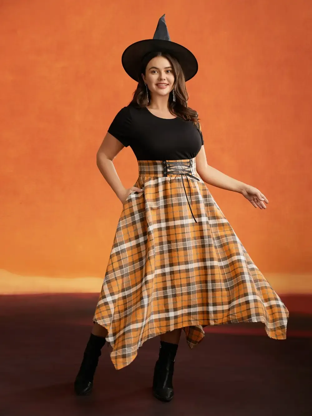 Elastic Plaid Asymmetrical Hem Dress