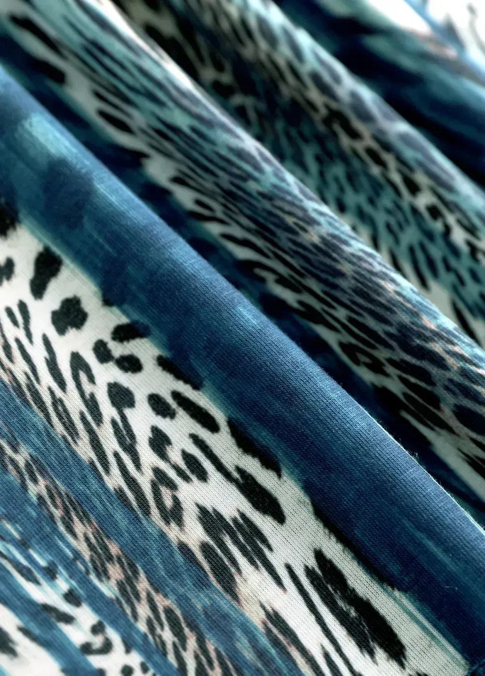 Peacock Blue Leopard 3/4 Sleeve Fake Two Piece Twinset