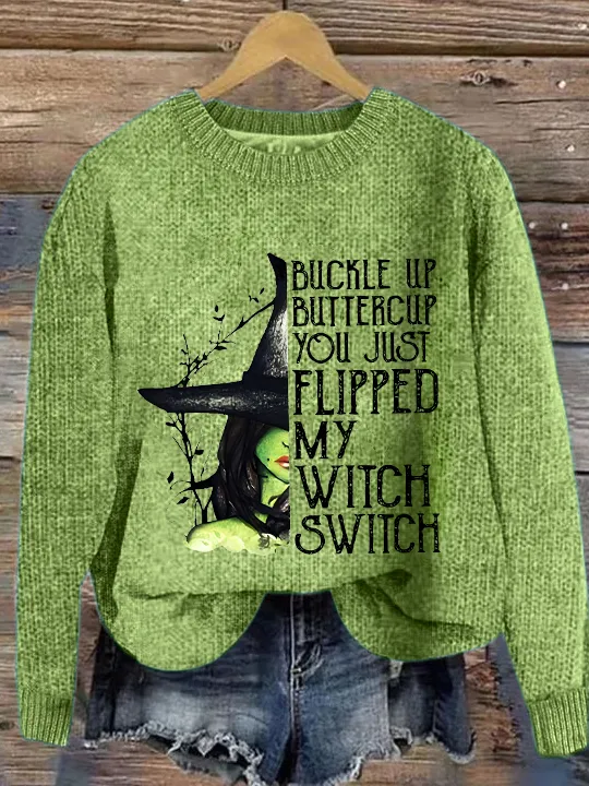 Women's Halloween Buckle Up Buttercup You Just Flipped My Witch Switch Print 3D Printing Knitted Sweater