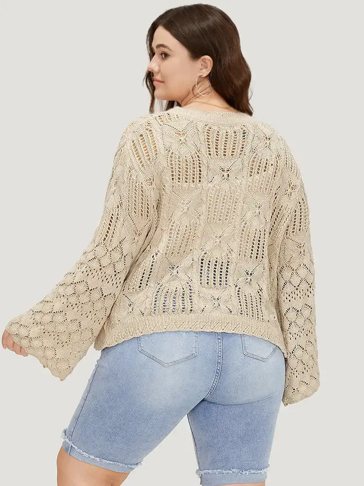 Hollow Out Bell Sleeve Tie Front Cardigan