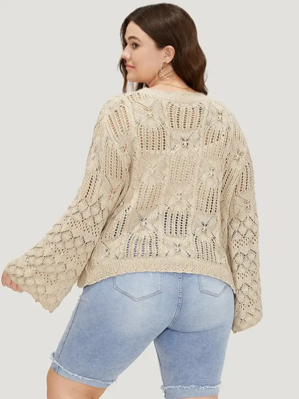 Hollow Out Bell Sleeve Tie Front Cardigan