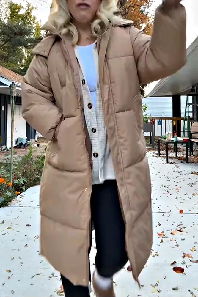 Women's solid color casual hooked down coat