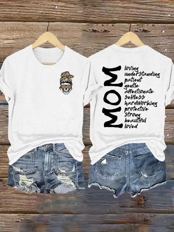 Women'S T-Shirt Women'S Mother'S Day Round Neck T-Shirt Pure Cotton Alphabet Print Pure Cotton Comfort