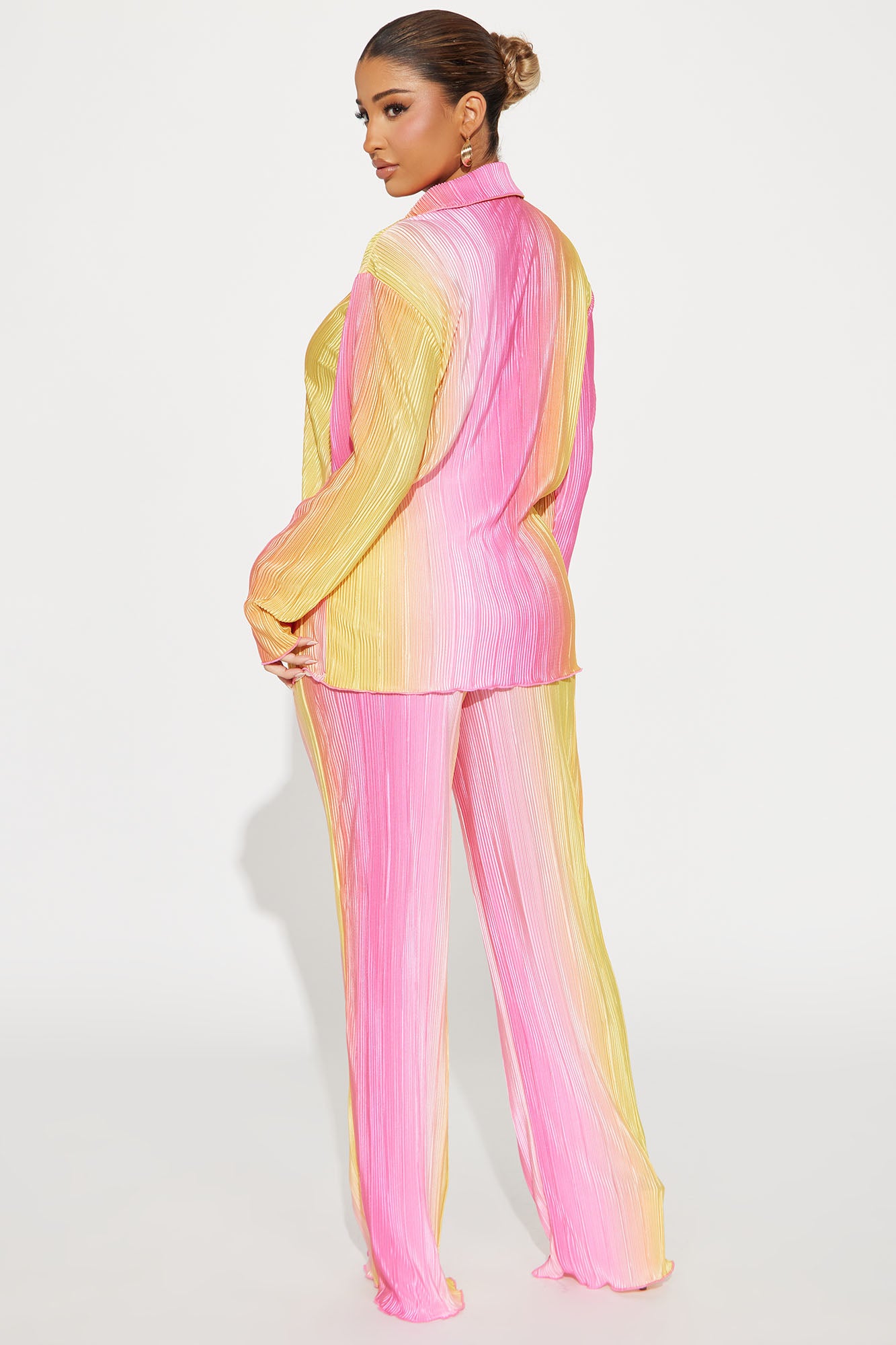 Isabel Shimmer Plisse Pant Set - Pink/combo
