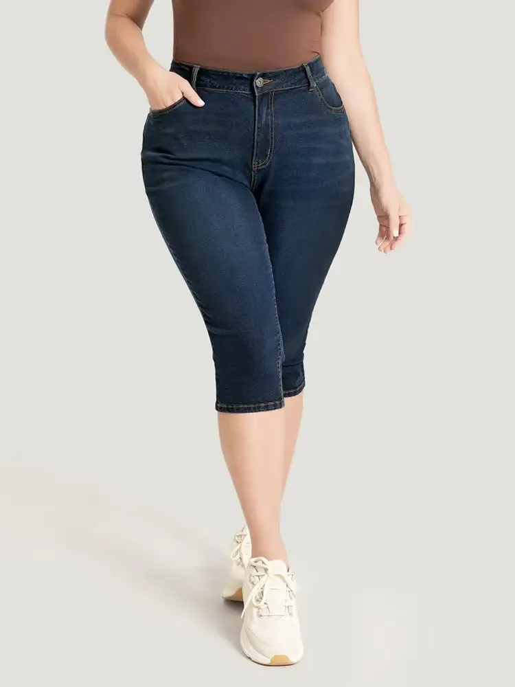 Skinny Very Stretchy Dark Wash Split Knee Denim Shorts