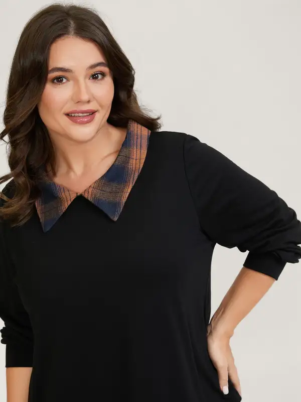 2-in-1 Stretchy Checkered Print Sweatshirt