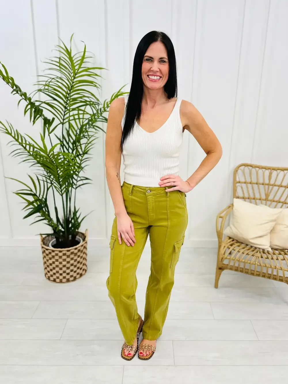 Judy Blue REG/CURVY Matcha Made in Heaven Straight Leg Cargo Jeans