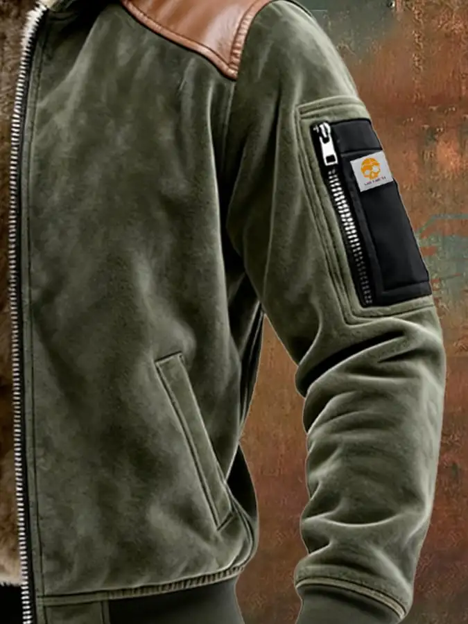 Men's Vintage Suede Zipper Pocket Outdoor Hooded Jacket