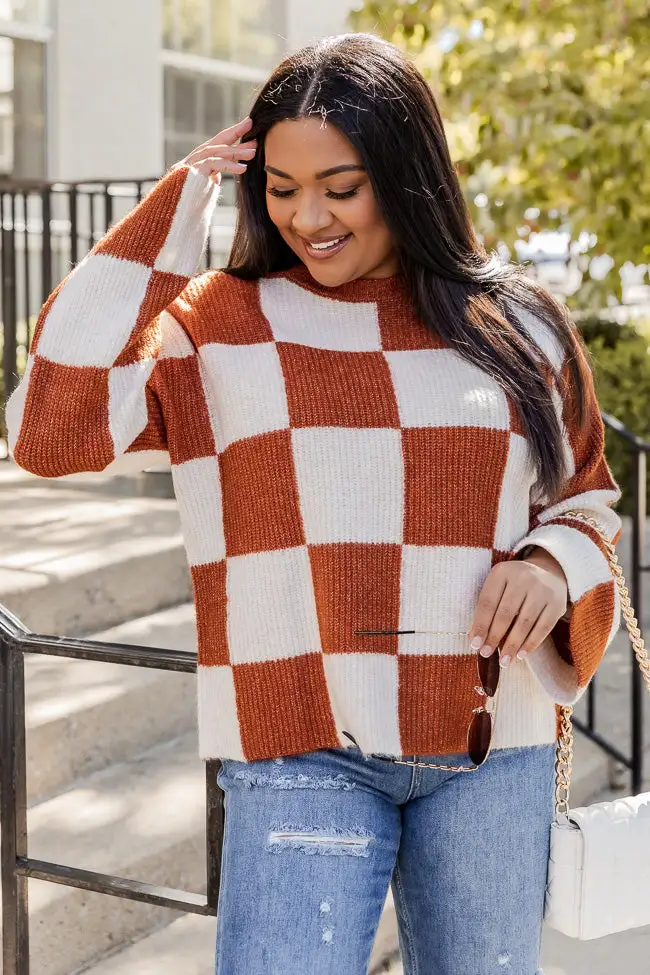Best Behavior Brown Checkered Sweater