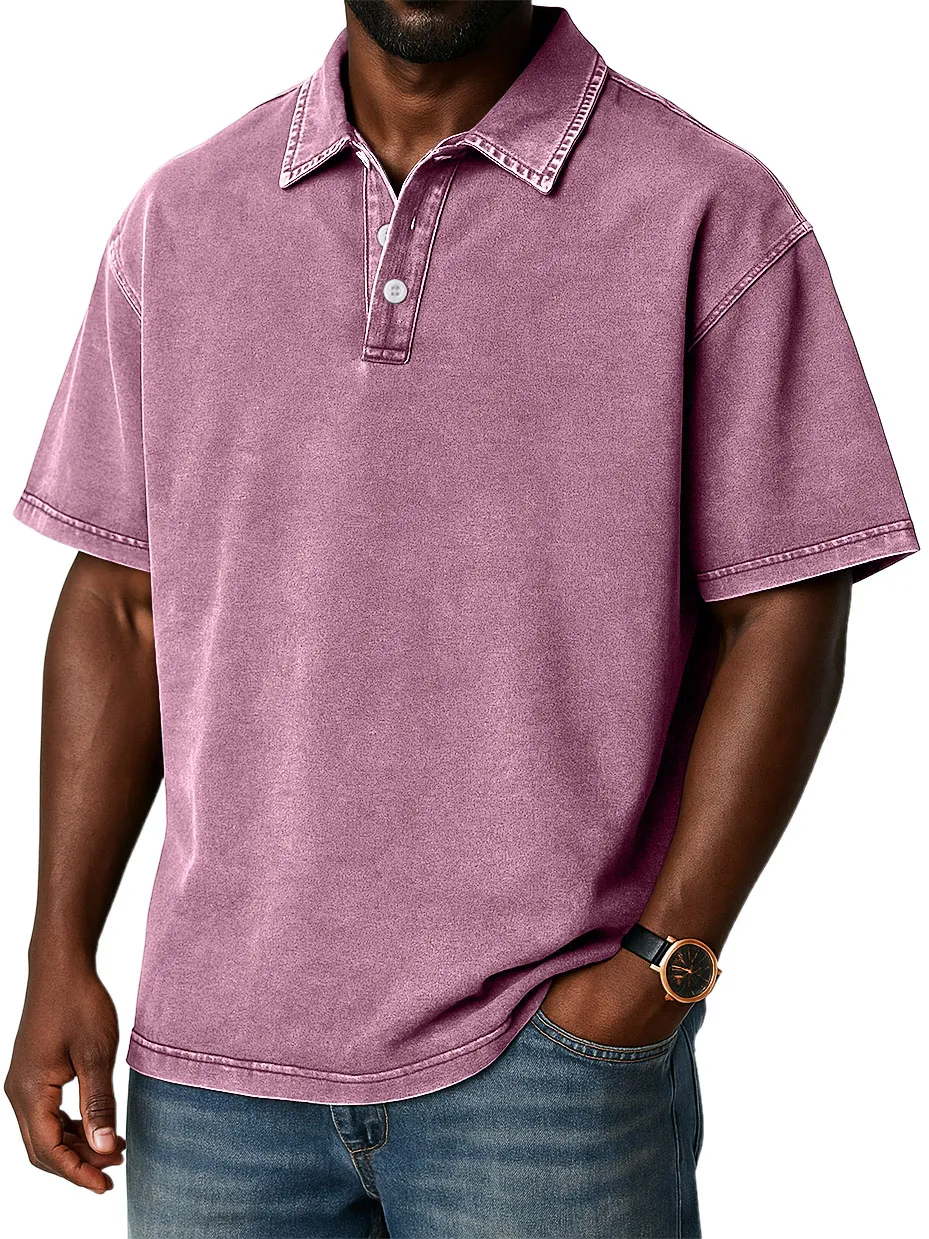 Men's Stylish Retro Washed Distressed Casual Polo Tops