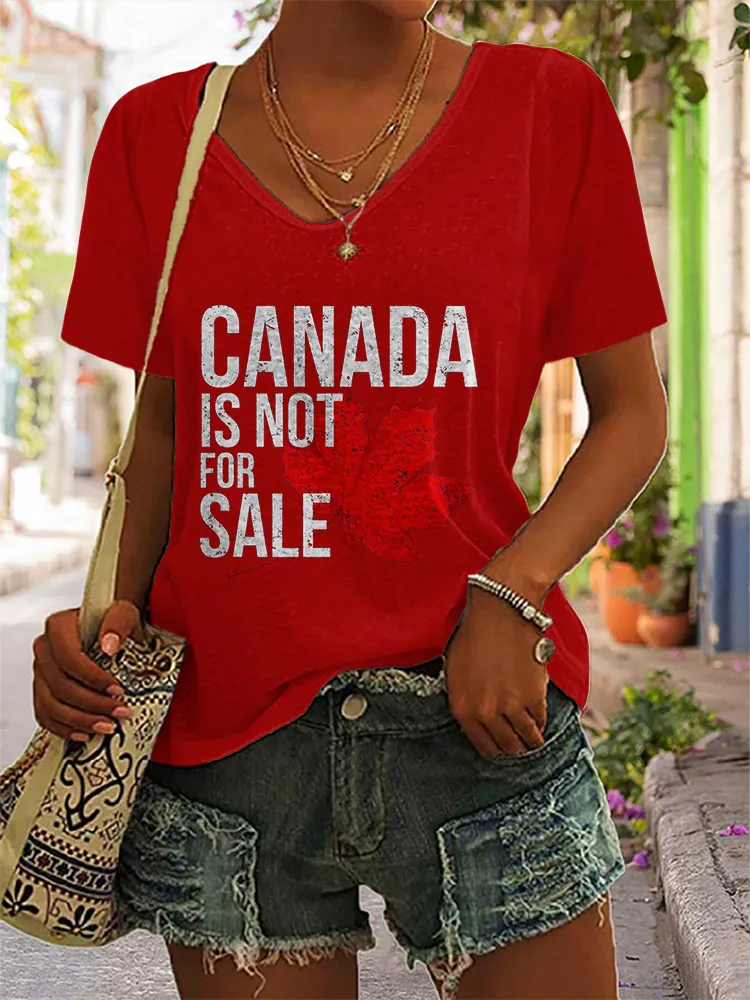 Women's Canada Is Not For Sale Short Sleeves V-Neck Pure Cotton T-Shirt