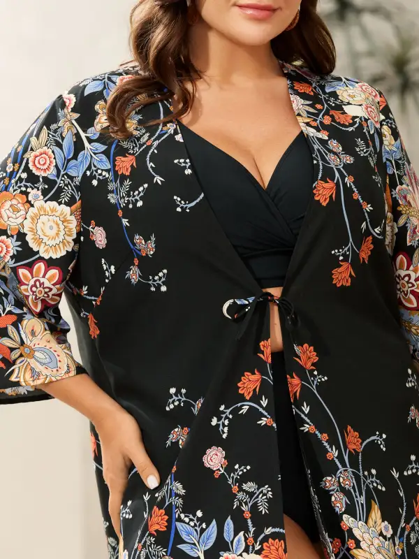 Romantic Floral Print Vacation Kimono Cardigan
