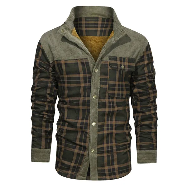 Men's Retro Check Pattern Stitching Warm Wanderer Jacket