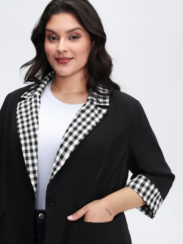 Checkered Contrast Button Blazer