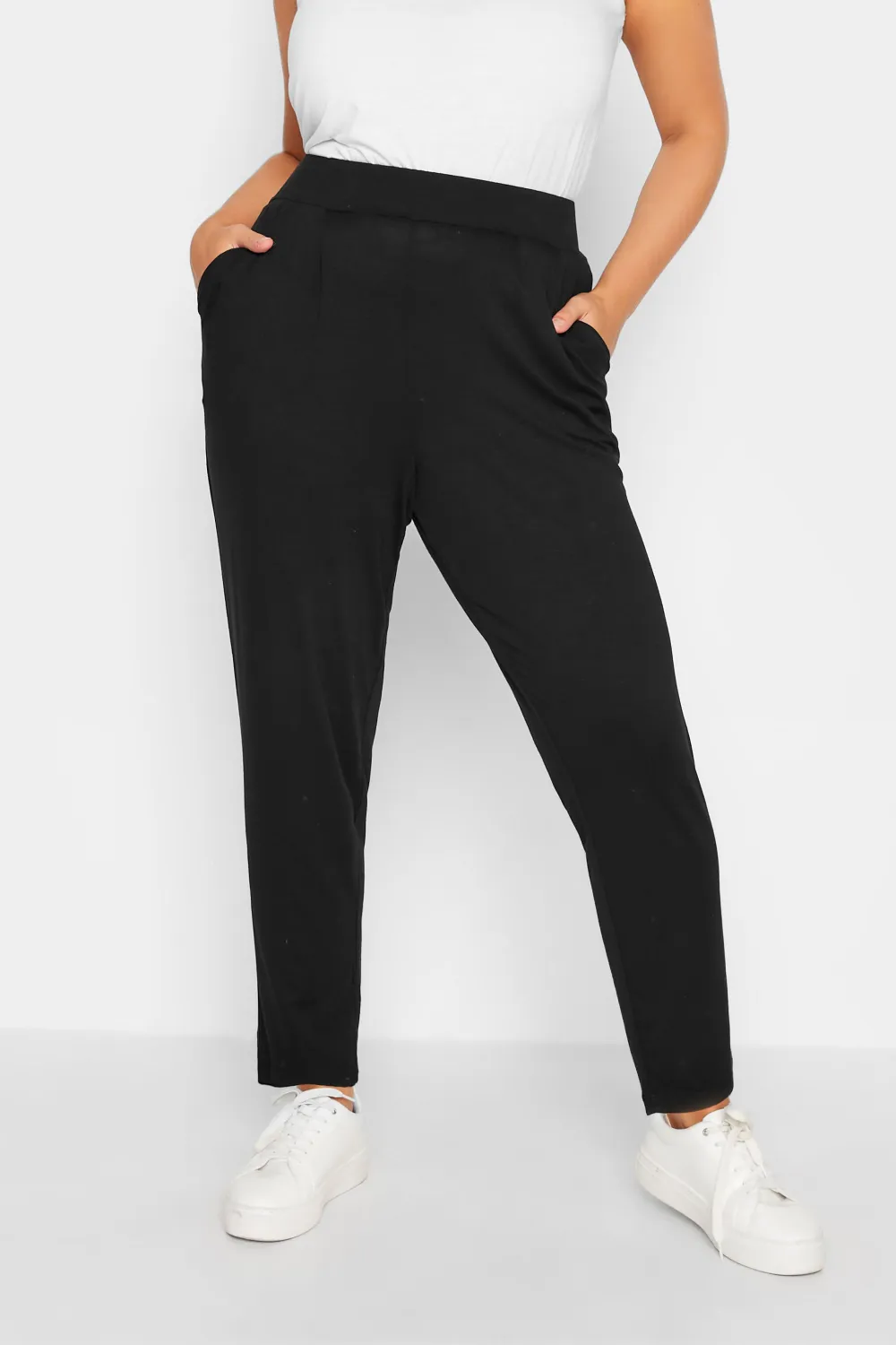 YOURS Curve Navy Blue Double Pleat Stretch Jersey Joggers