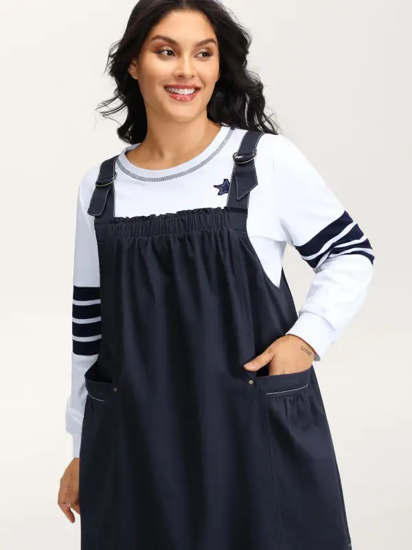 Pure Cotton Overall Adjustable Midi Dress