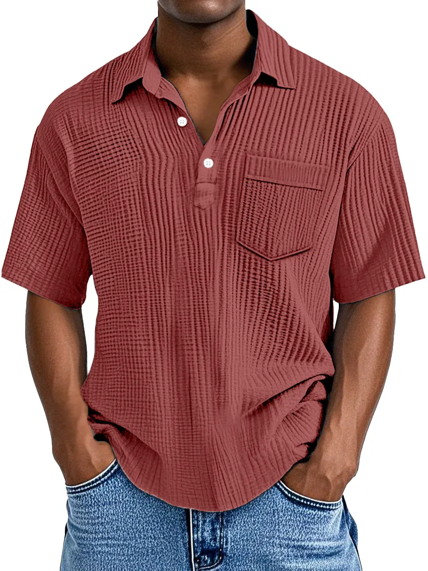 Men's Simple Casual Solid Color Pocket Lapel Short-sleeved Polo Shirt