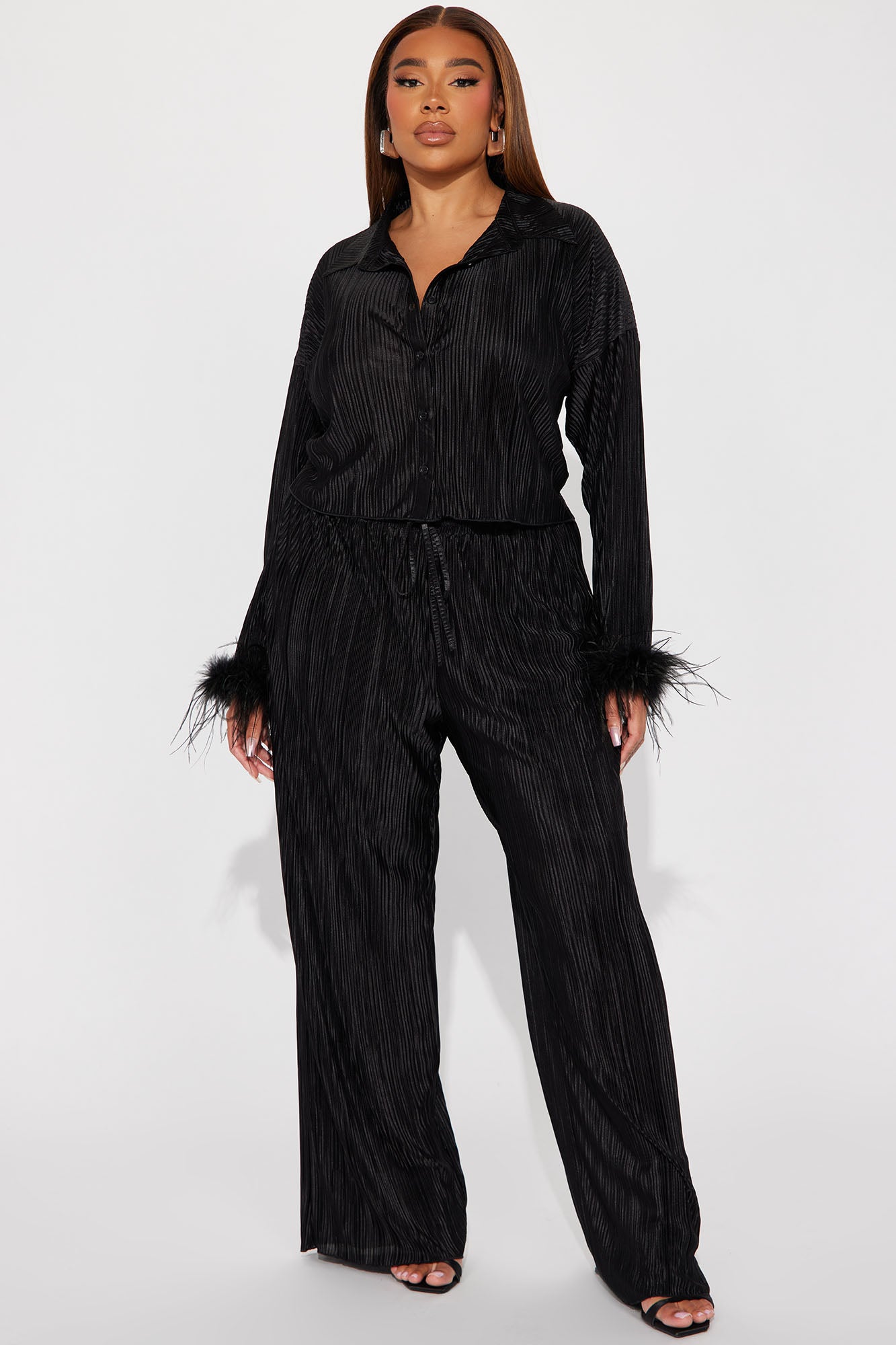 Oh So Classy Satin Pant Set - Black