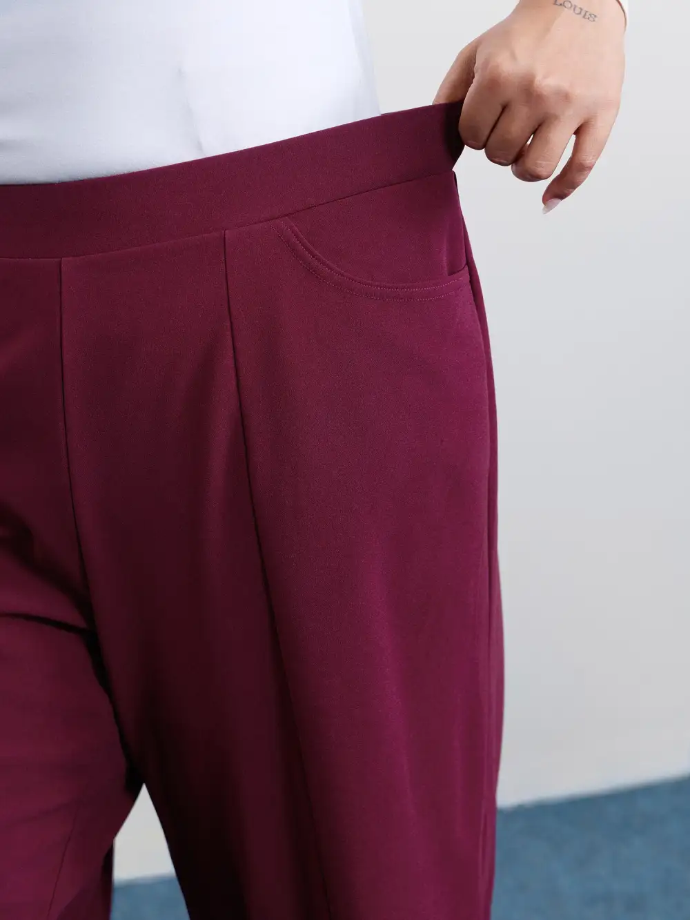 Bowknot Beads Slit Wide Waistband Pants