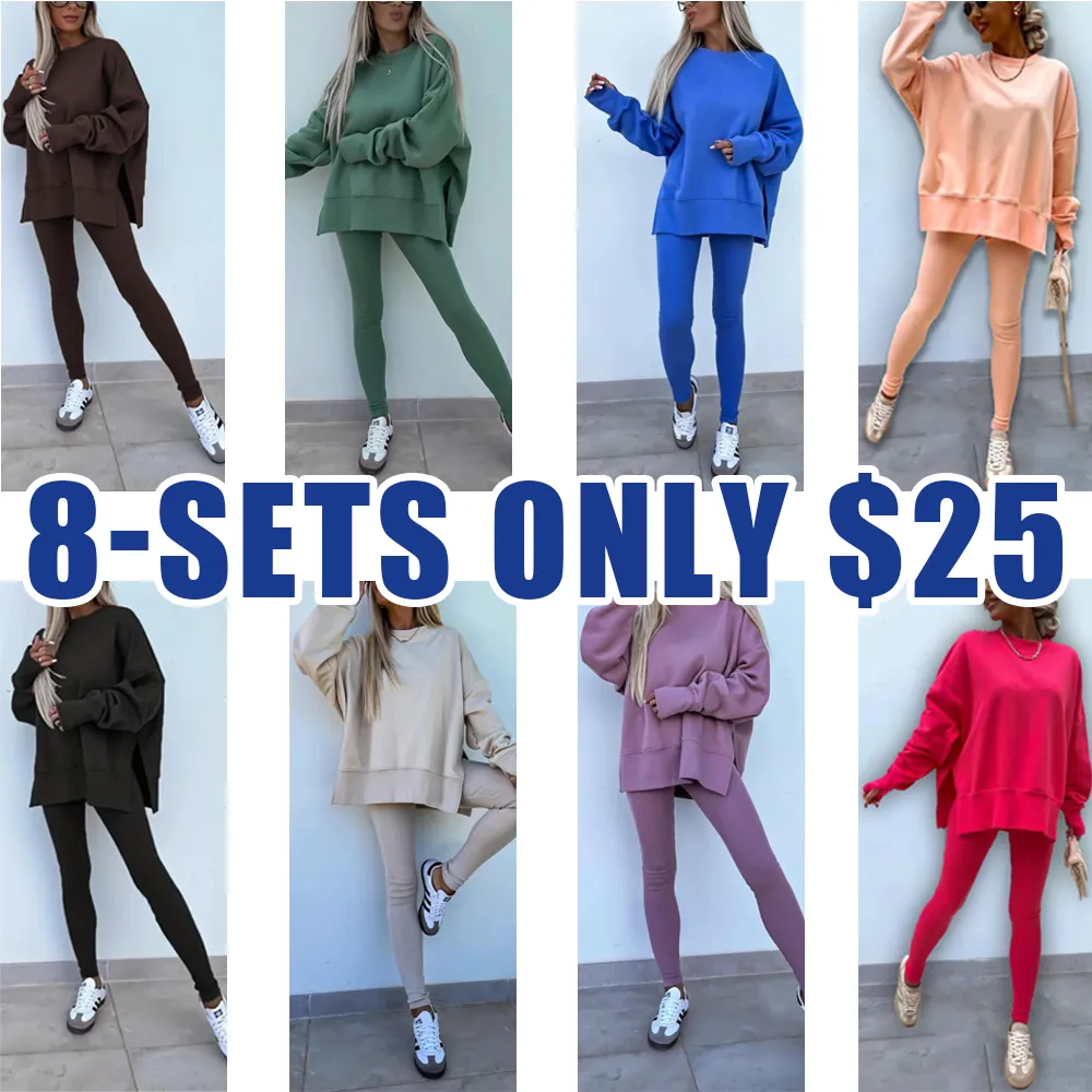 Women's Solid Drop Shoulder Sweatshirt & Pants Set – Casual, Cozy, All-Season Sportswear