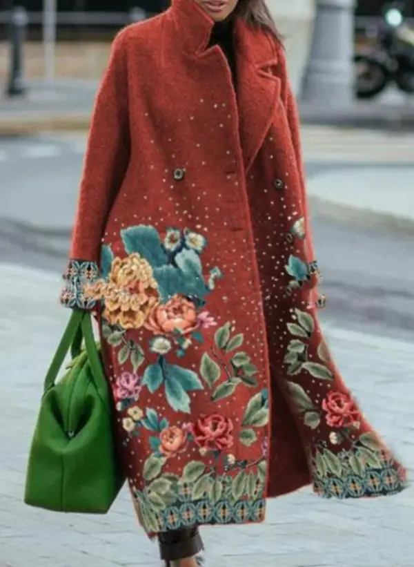 Long notched lapel woolen coat