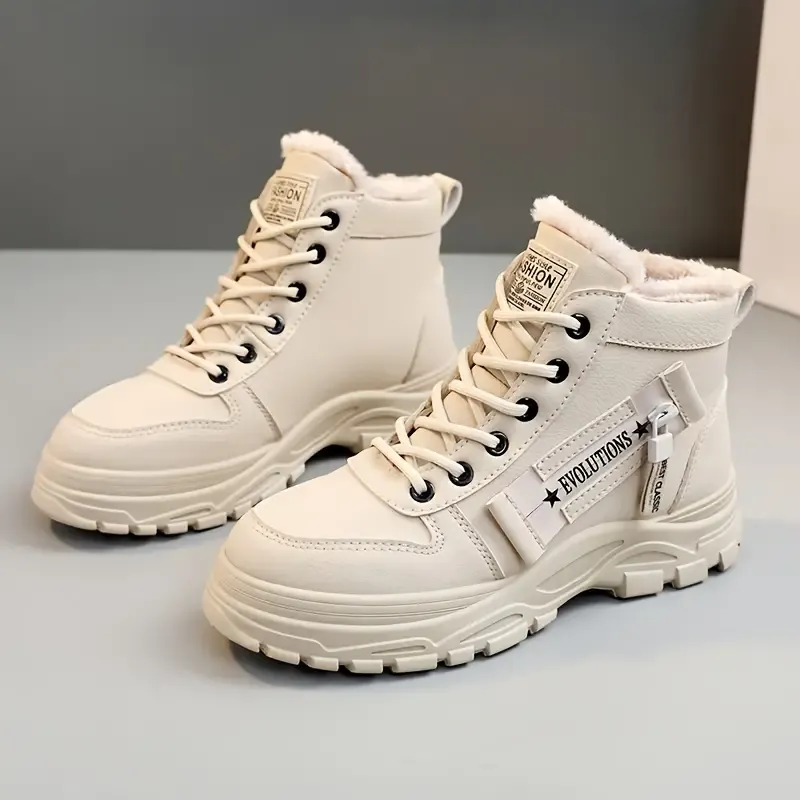 Cozy Winter High Top Sneakers - Fashion Sneakers with Plush Lining, Thick Soles, and Lace-up Closure for Cold Weather - Warm, Comfortable, and Supportive Shoes for Women
