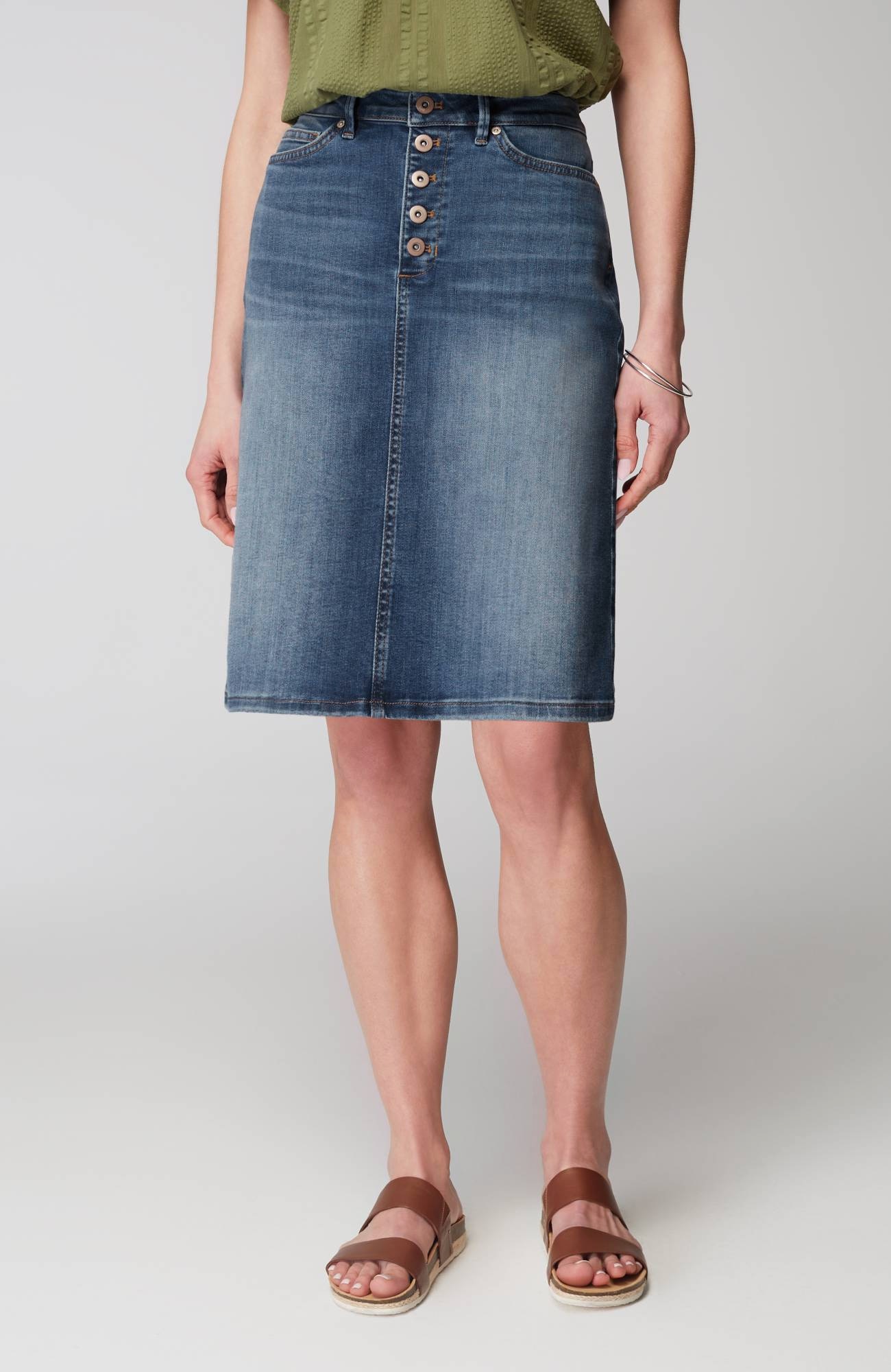 Button-Fly Denim Skirt