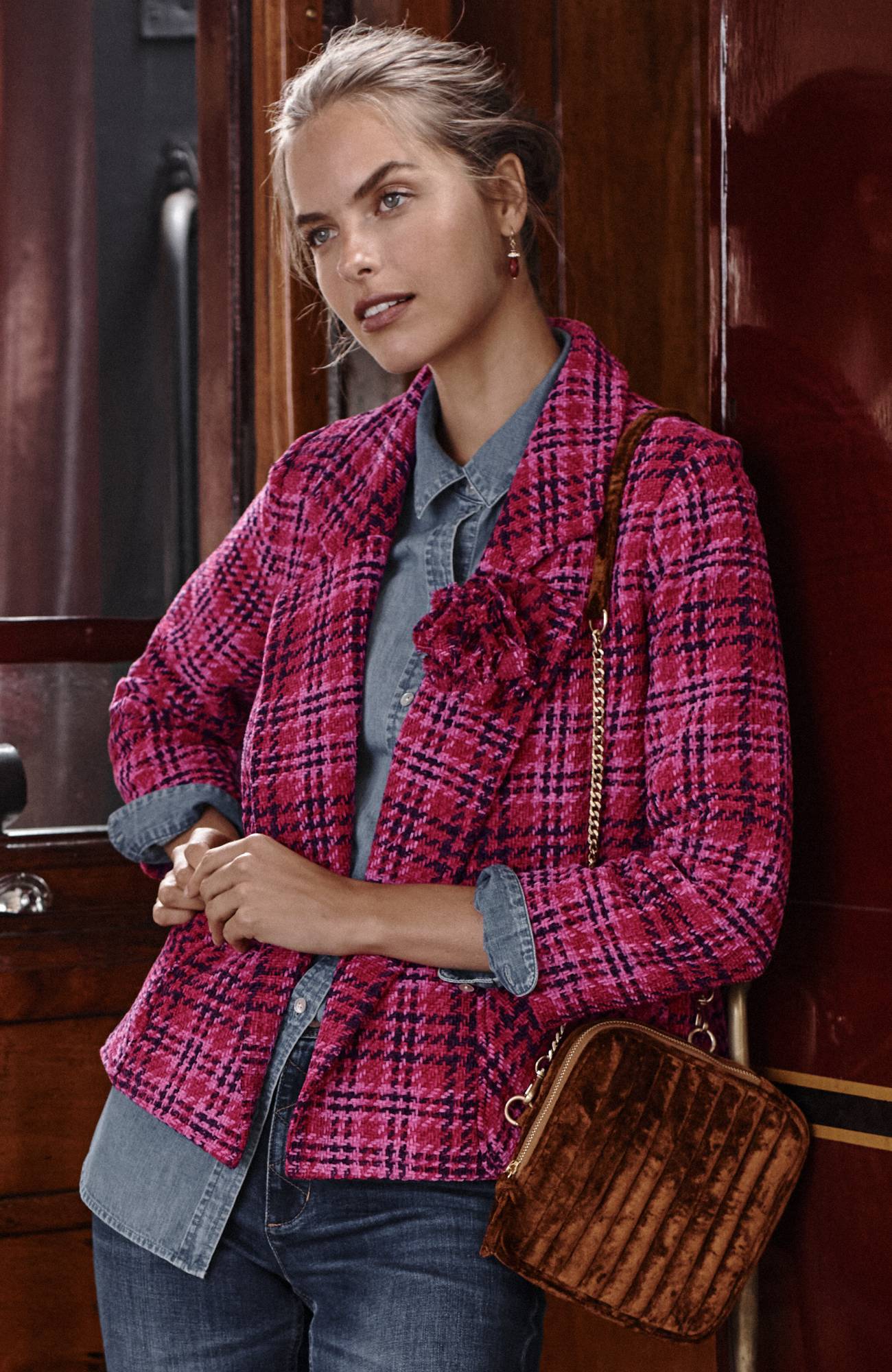 chenille plaid swing jacket
