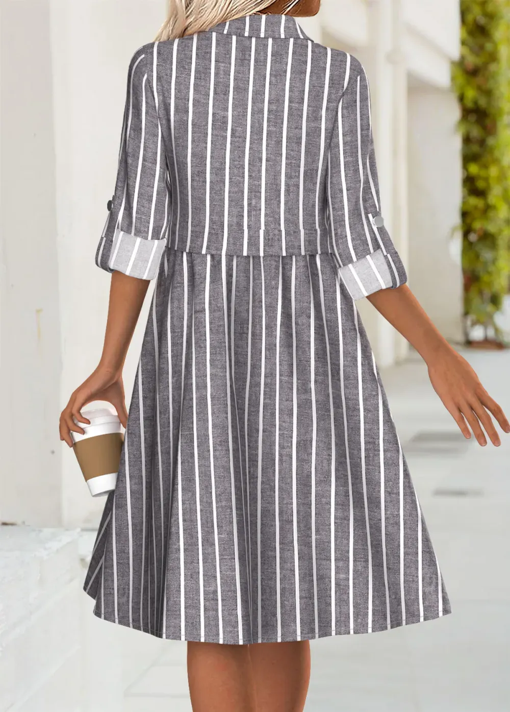 Dark Grey Marl Tummy Coverage Striped Long Sleeve Dress